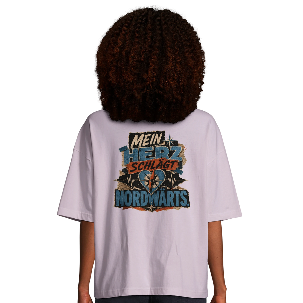 Damen-T-Shirt in Hellgelb mit Motiv „Mein Herz schlägt NORDWÄRTS.“