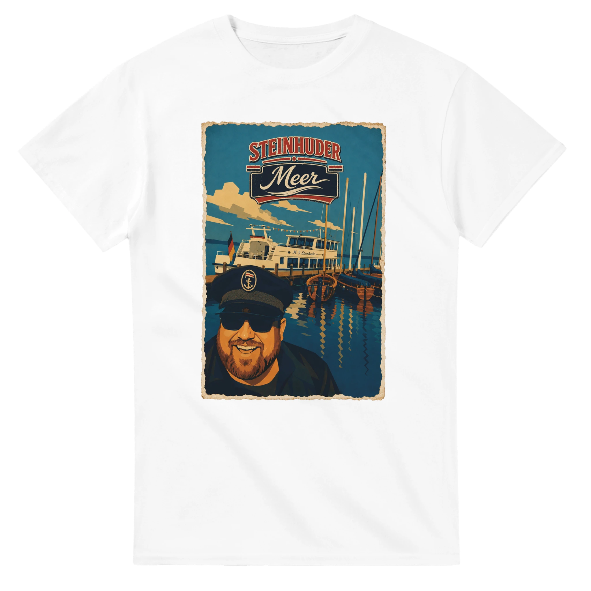 T-Shirt in Natur mit Motiv „Kapitän an Bord“