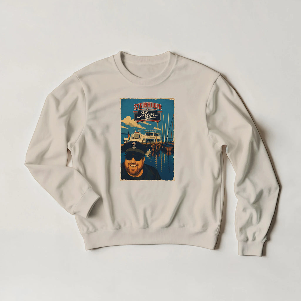 Pullover in Aschgrau mit Motiv „Kapitän an Bord“