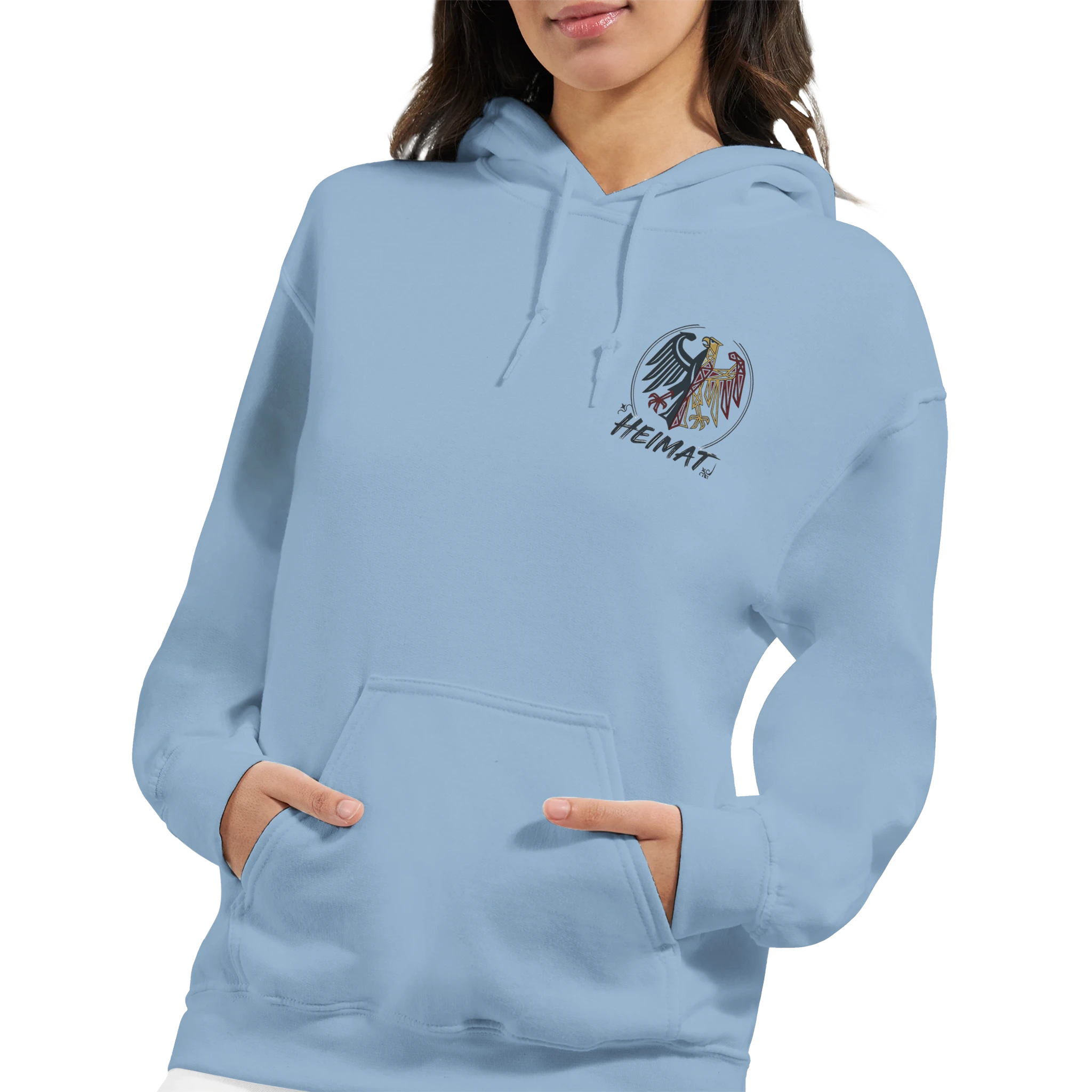 Hoodie in Aschgrau mit Motiv „Segler am Steinhuder Meer beim Sunset“