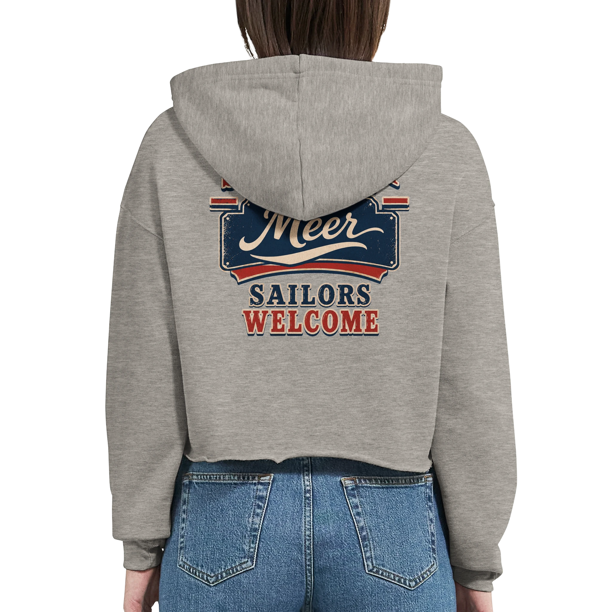 Damen-Hoodie in Weiß mit Motiv „Sailors Welcome“