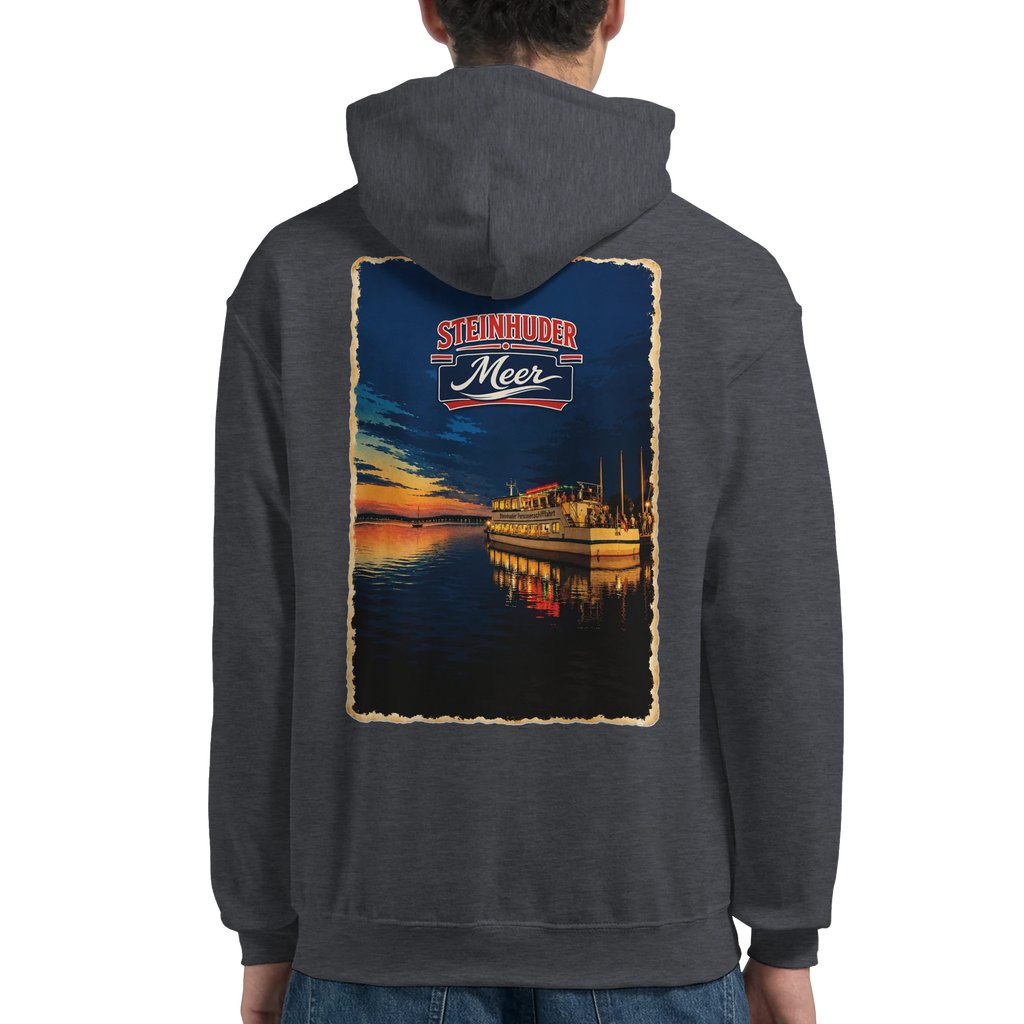 Hoodie in Weiß mit Motiv „MS Steinhude Abendstimmung“