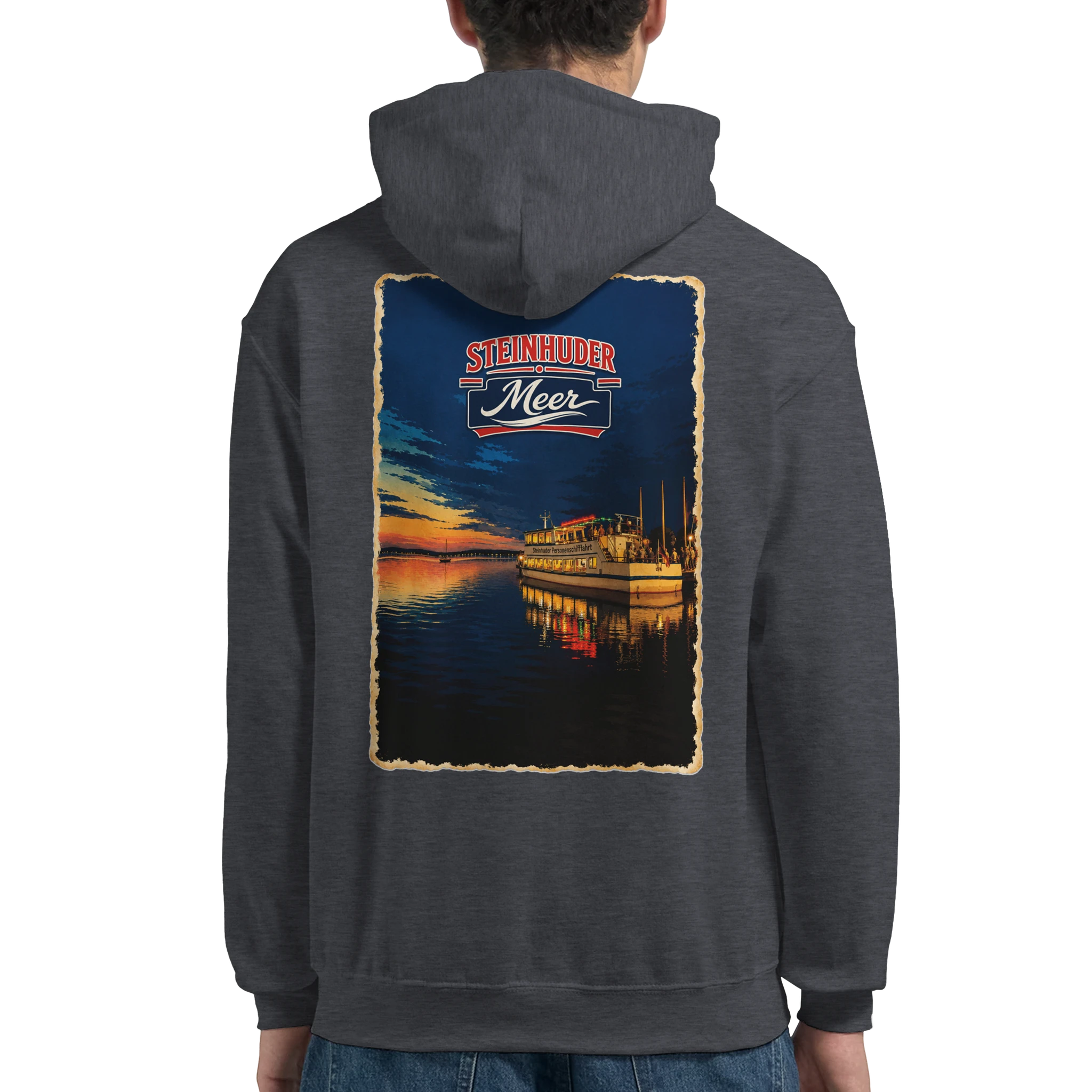 Hoodie in Weiß mit Motiv „MS Steinhude Abendstimmung“