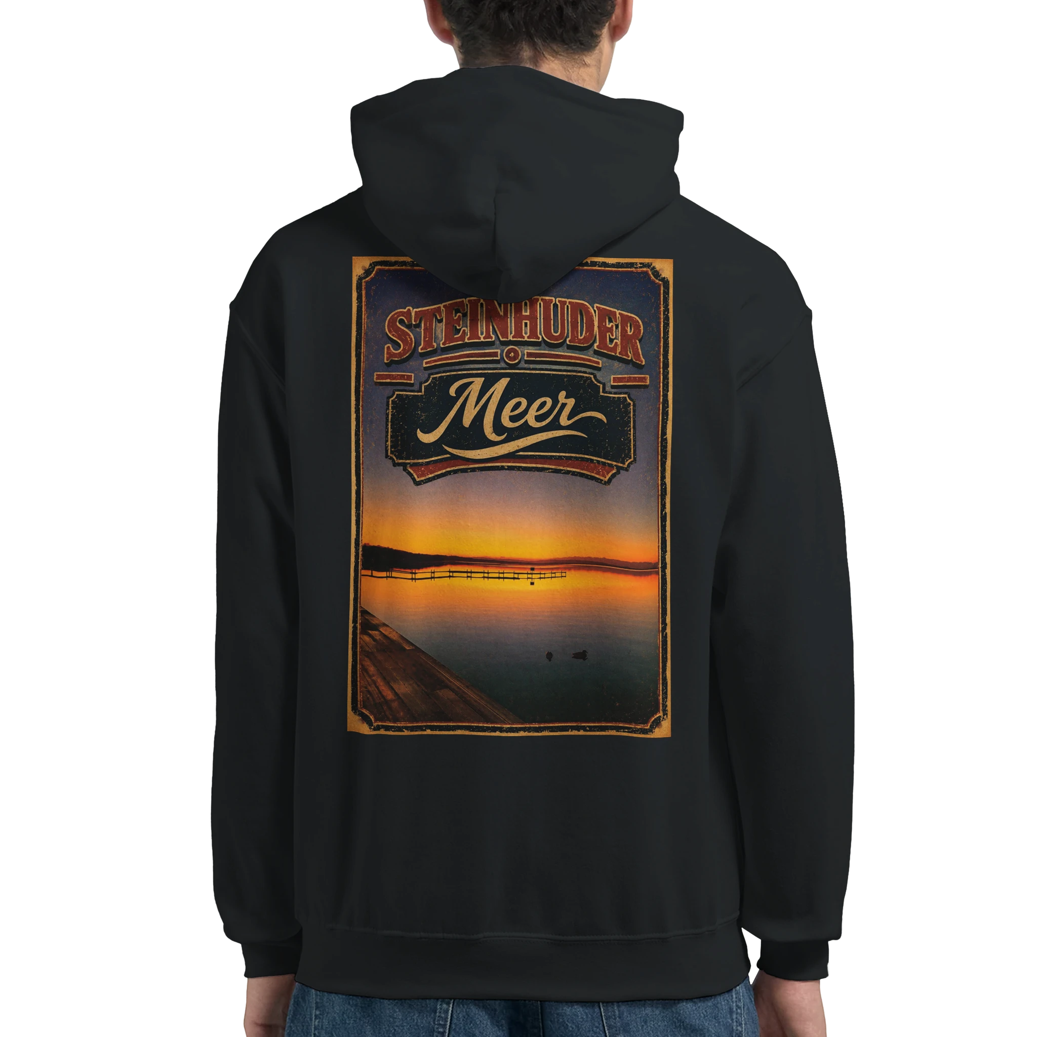 Hoodie in Aschgrau mit Motiv „Steg an der Planke“