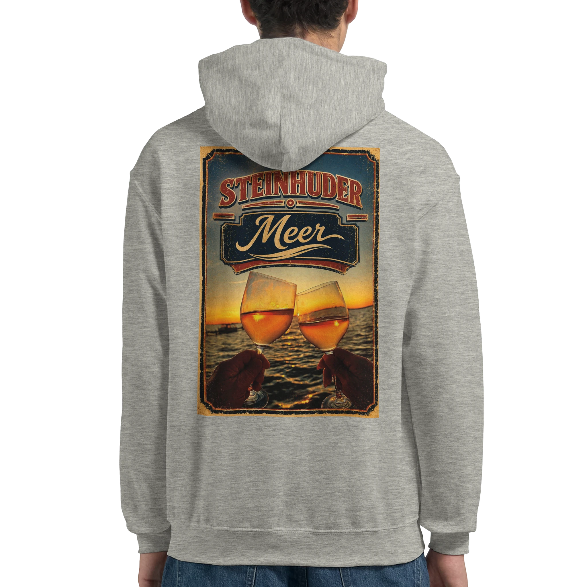 Hoodie in Aschgrau mit Motiv „Stößchen bei Sunset“