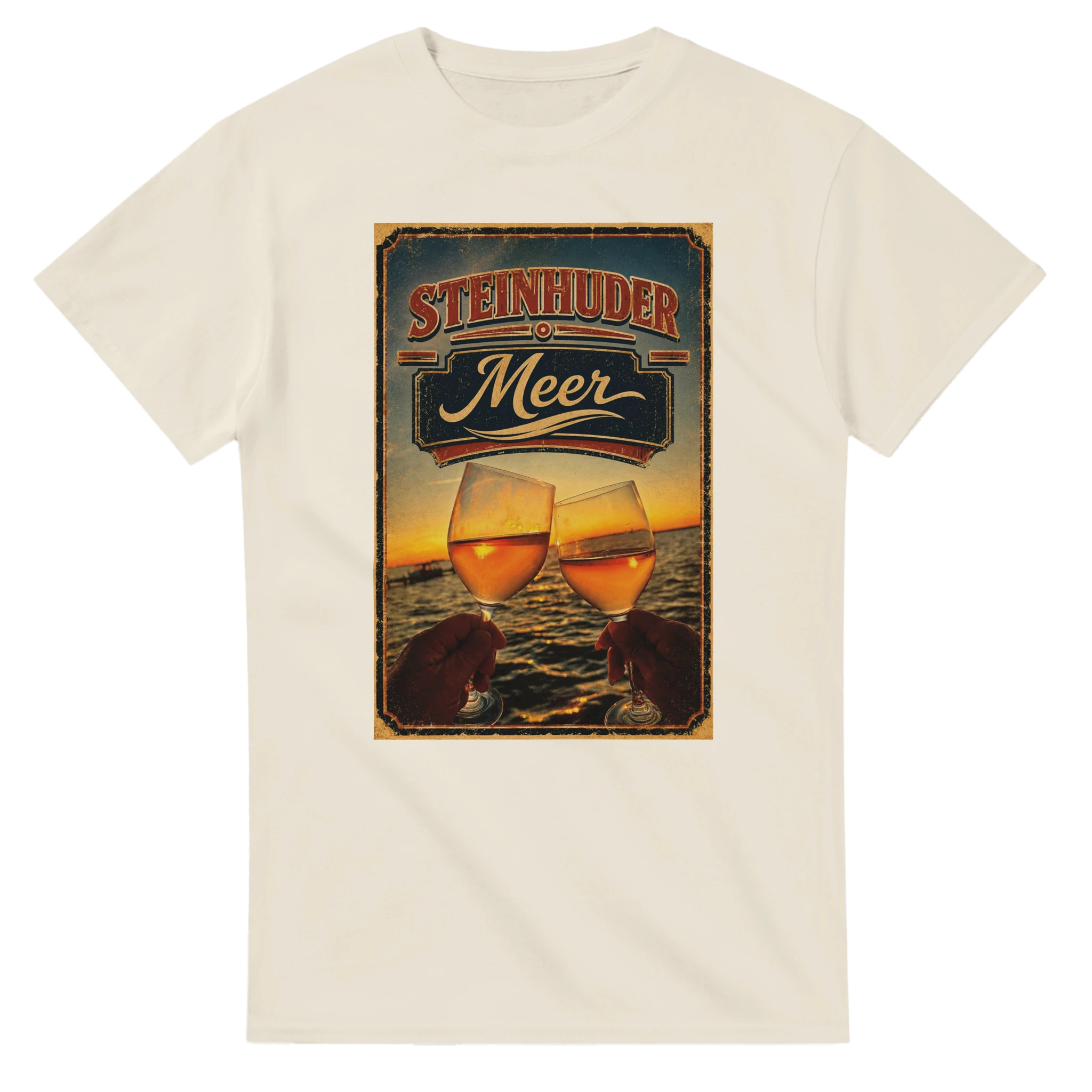 T-Shirt in Weiß mit Motiv „Stößchen bei Sunset“