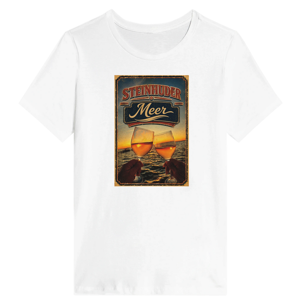 Damen-T-Shirt in Weiß mit Motiv „Stößchen bei Sunset“