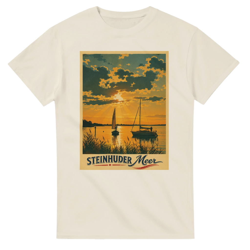 T-Shirt in Natur mit Motiv „Segler am Steinhuder Meer beim Sunset“