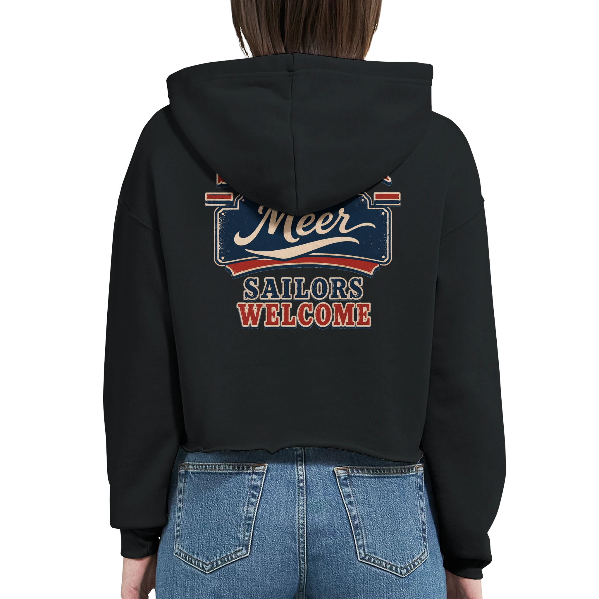 Damen-Hoodie in Pfirsich mit Motiv „Sailors Welcome“