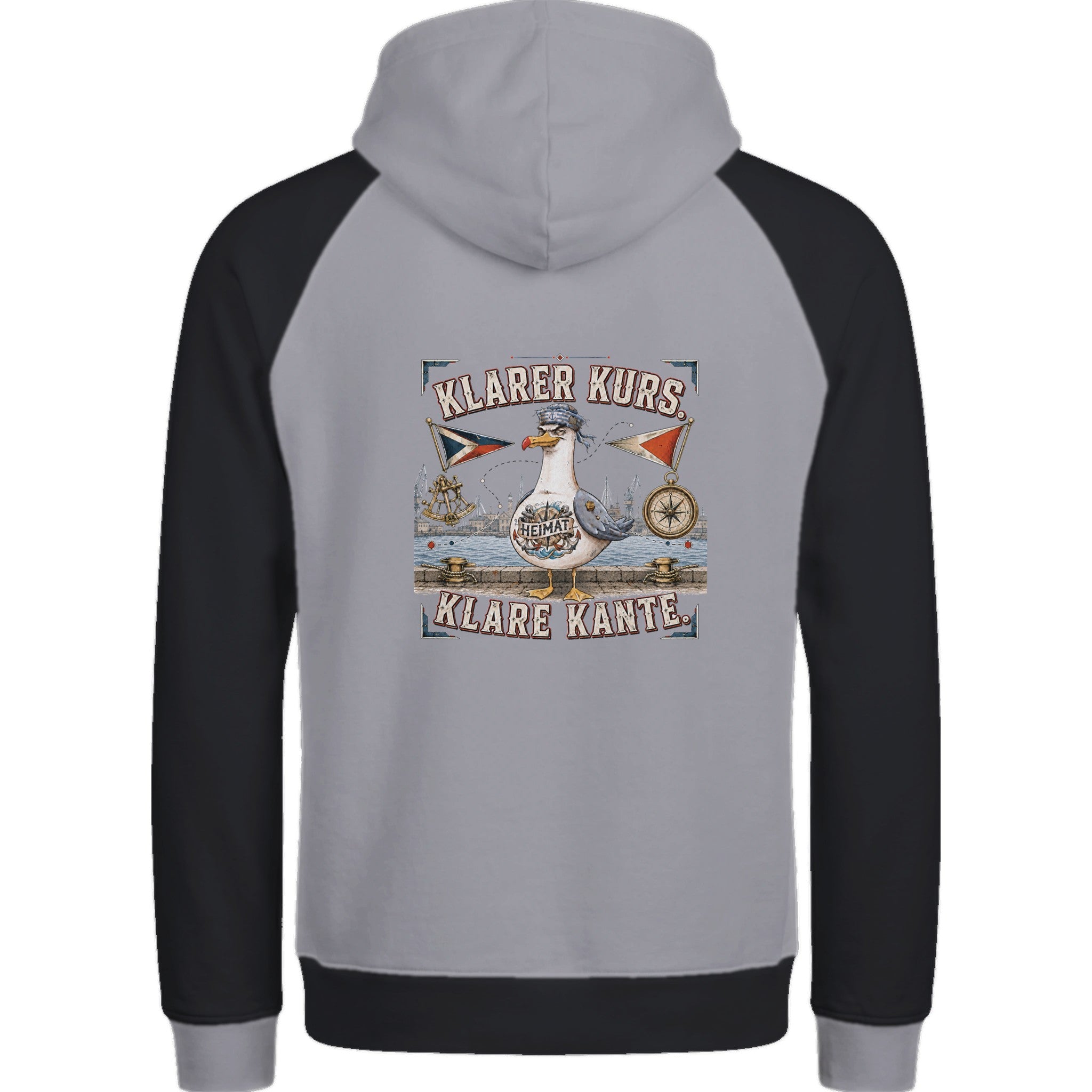 Hoodie in Ton mit Motiv „Klarer Kurs. Klare Kante. Möwe“