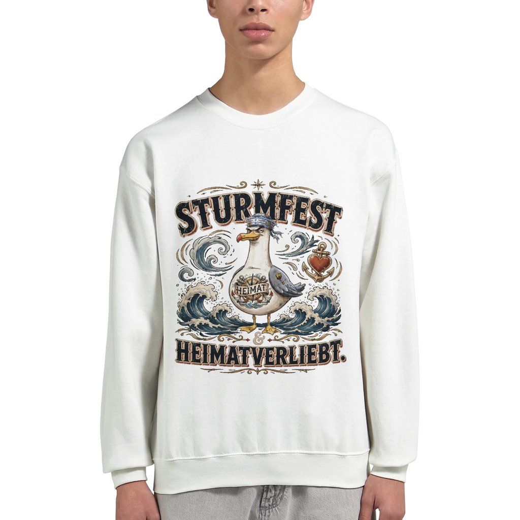 Pullover in Hellrosa mit Motiv „Sturmfest & Heimatverliebt Möwe“