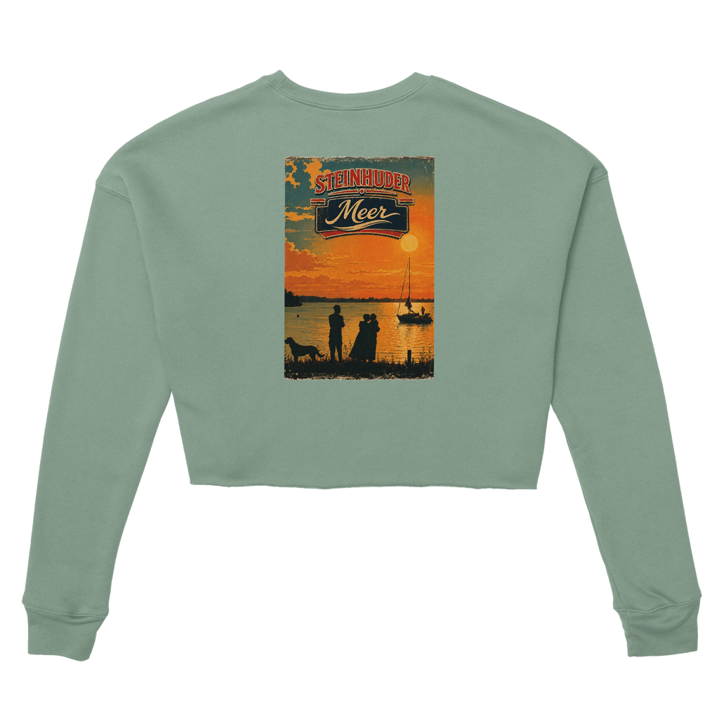 Damen-Pullover in Dunkelgrau meliert mit Motiv „Familie beim Sunset“