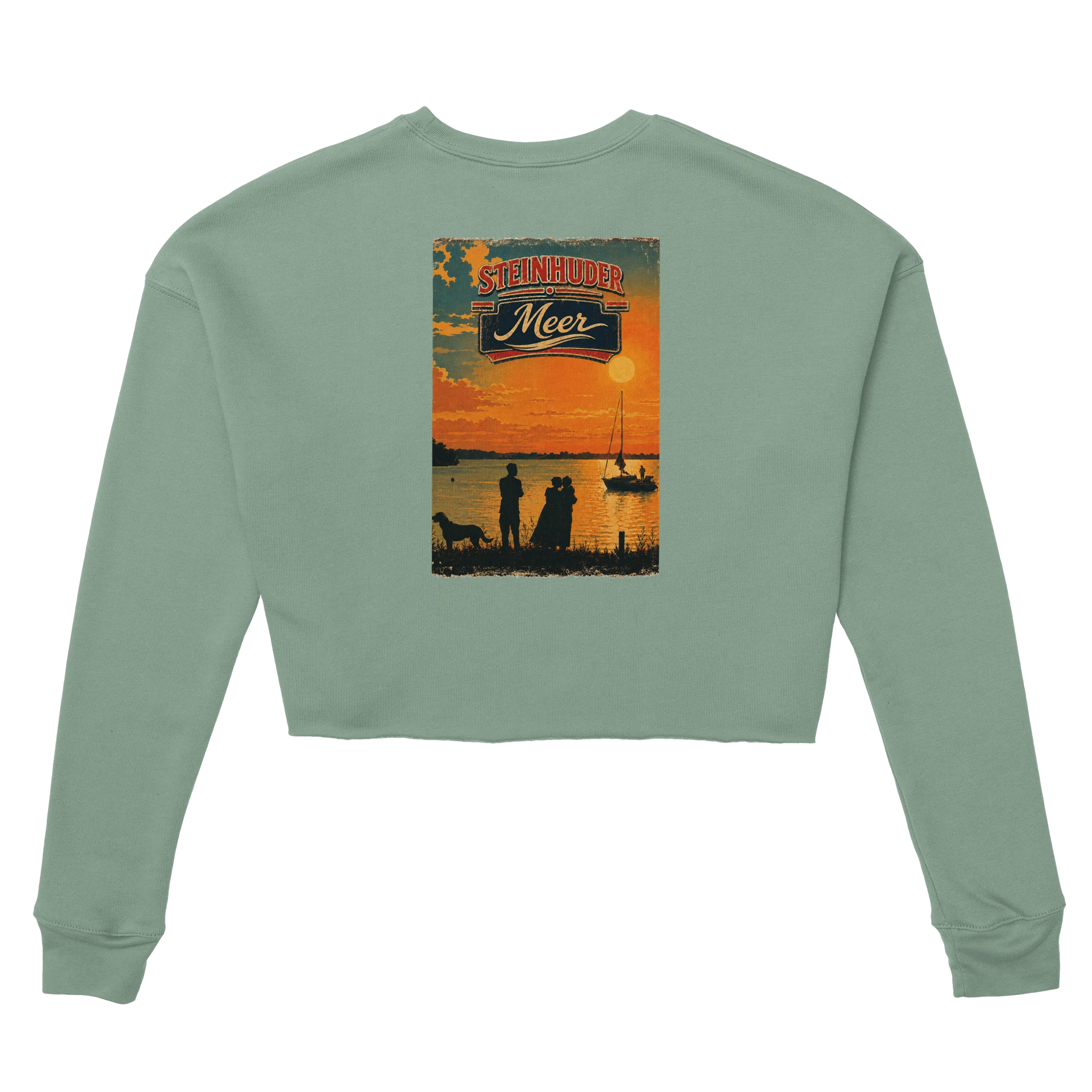 Damen-Pullover in Dunkelgrau meliert mit Motiv „Familie beim Sunset“