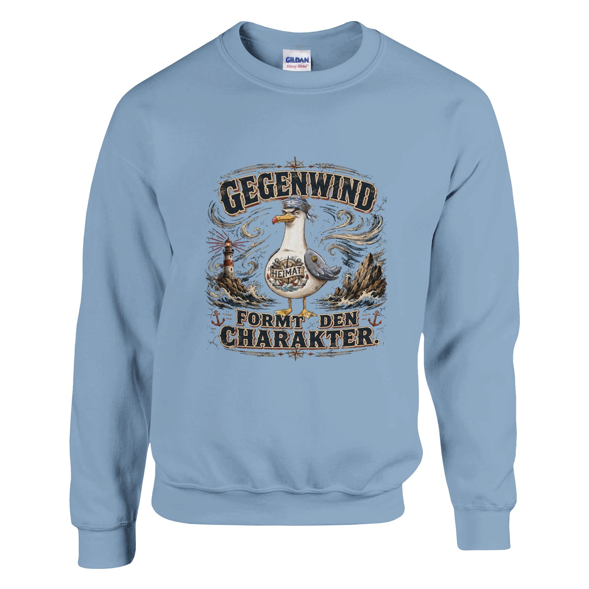 Pullover in Hellrosa mit Motiv „Gegenwind formt den Charakter“