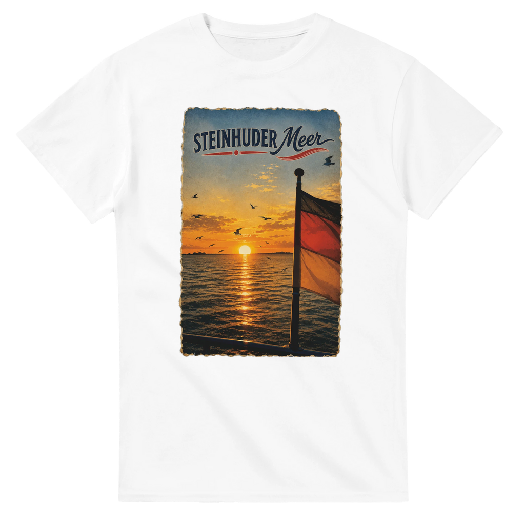 T-Shirt in Weiß mit Motiv „Flagge und Sunset“