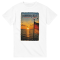 T-Shirt in Weiß mit Motiv „Flagge und Sunset“