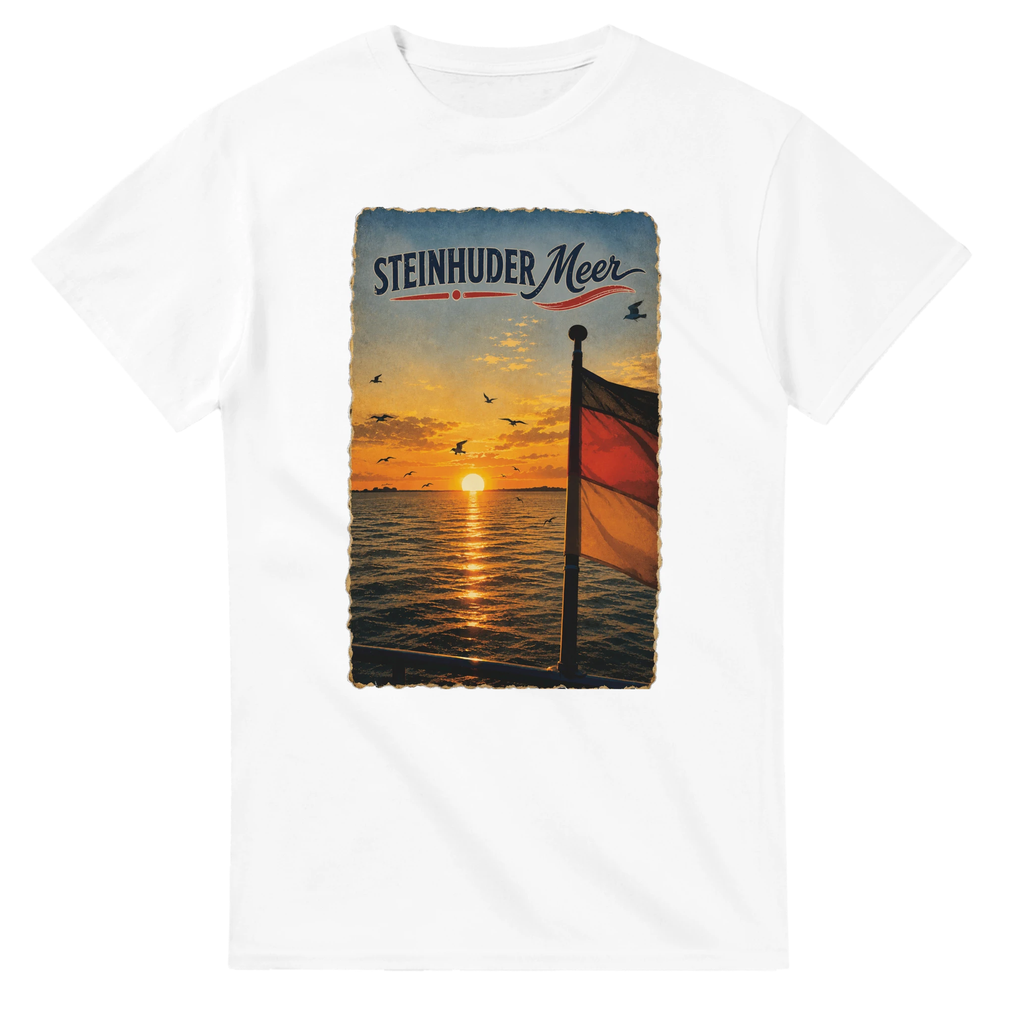 T-Shirt in Weiß mit Motiv „Flagge und Sunset“