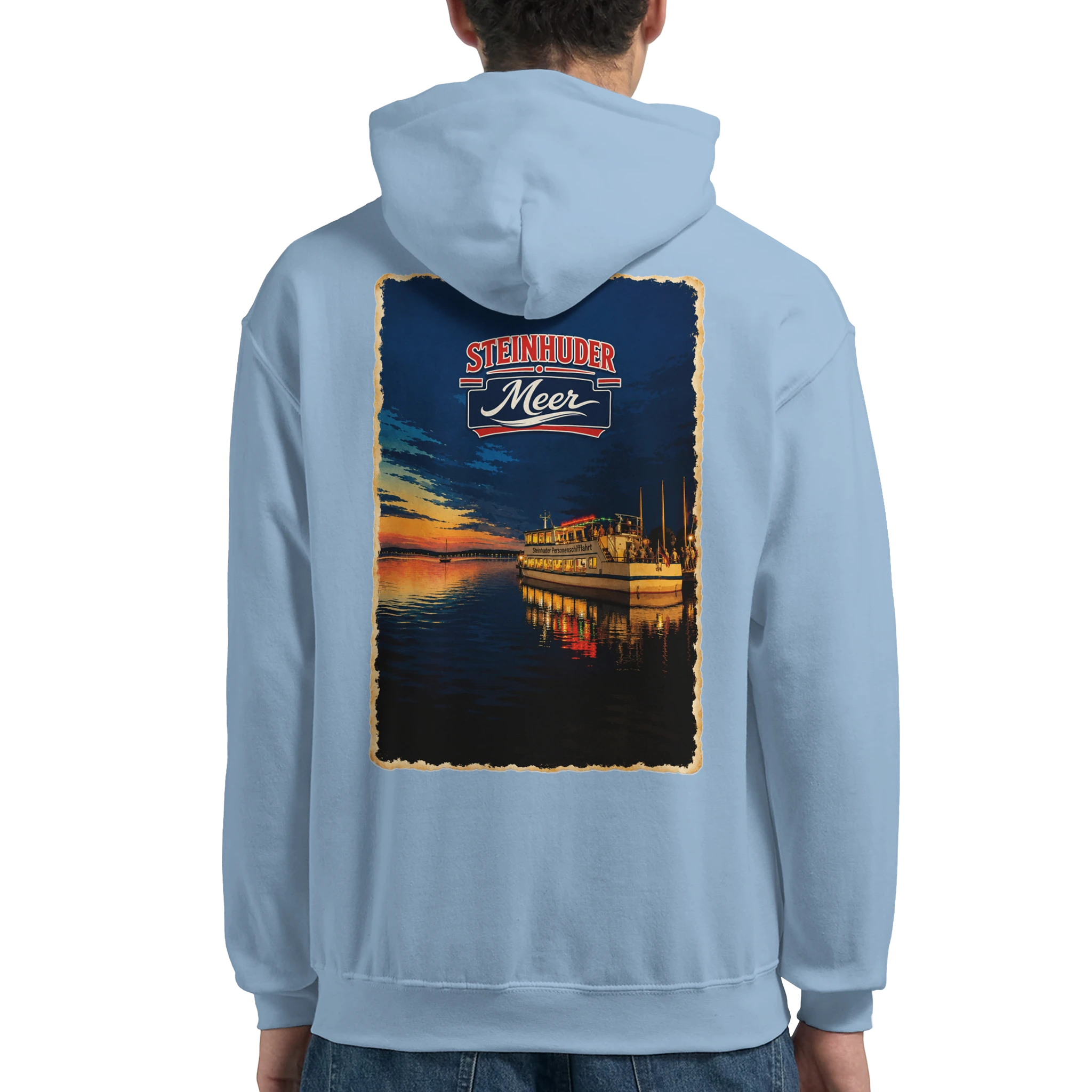 Hoodie in Weiß mit Motiv „MS Steinhude Abendstimmung“