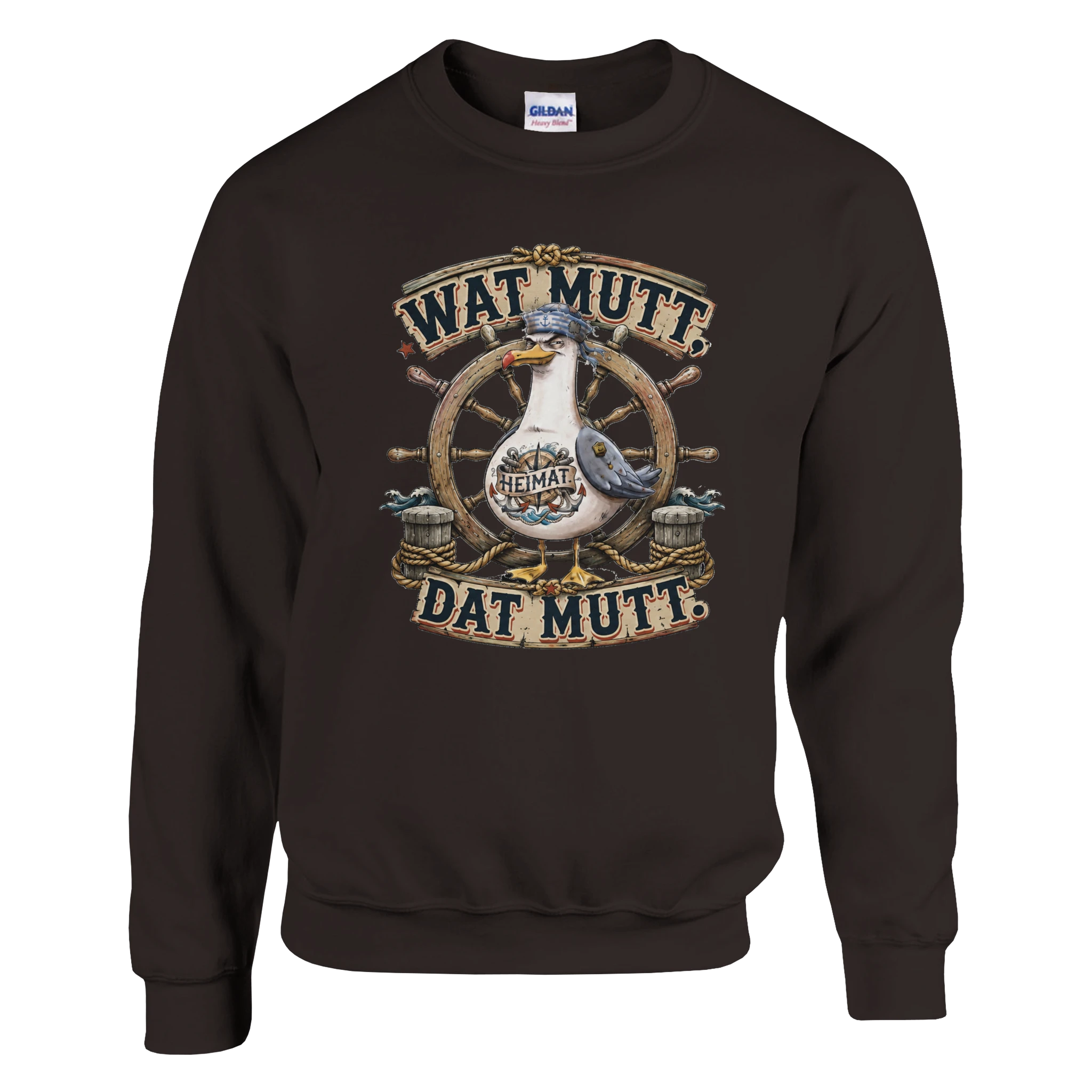Pullover in Hellrosa mit Motiv „Wat Mutt, Dat Mutt. Möwe“