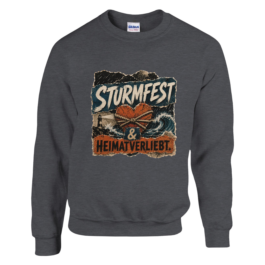 Pullover in Weiß mit Motiv „Sturmfest & Heimatverliebt“