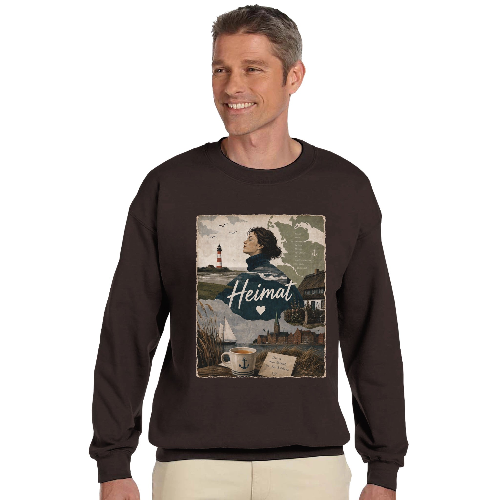 Pullover in Sand mit Motiv „Heimat mit Herz“