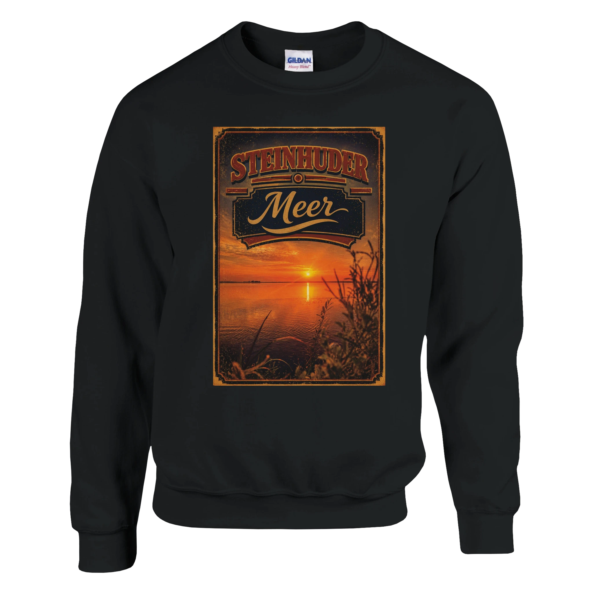 Pullover in Weiß mit Motiv „Sunset am Steinhuder Meer“