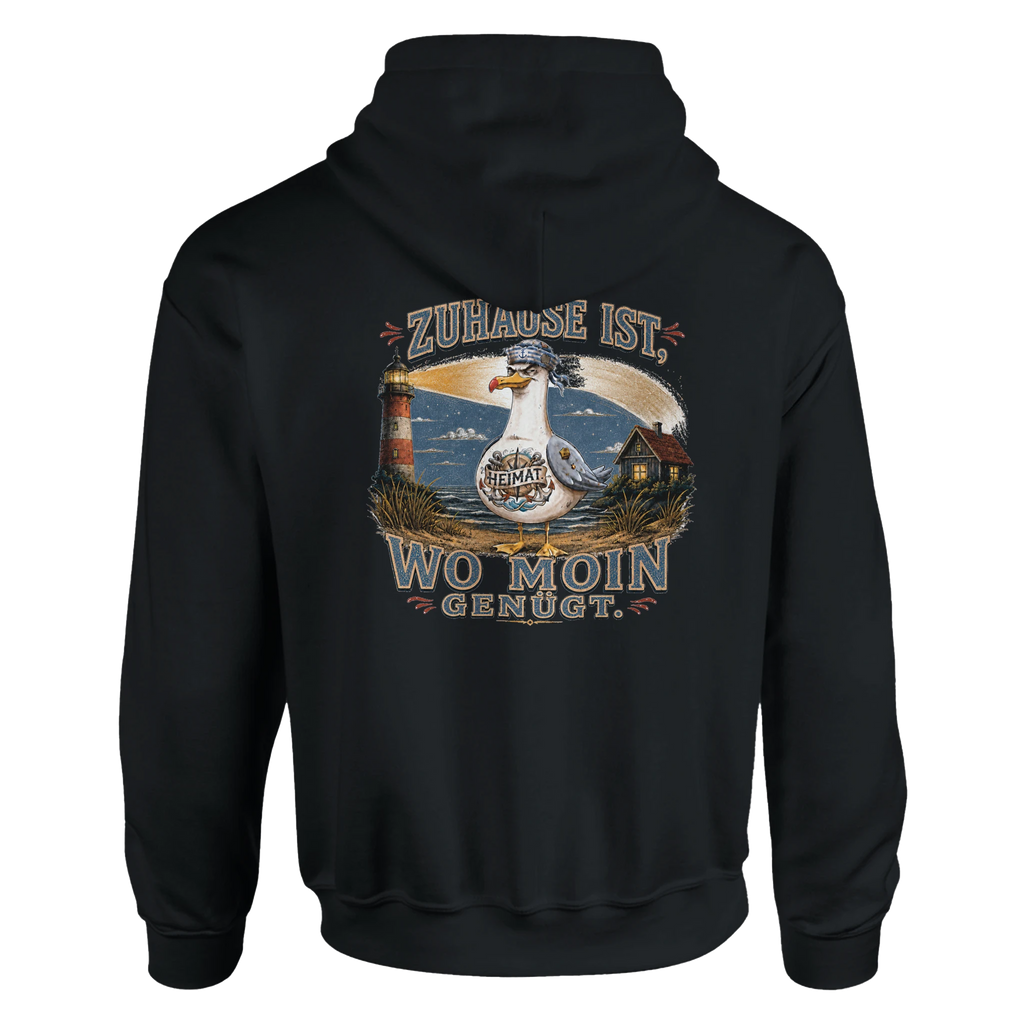 Hoodie in Hellrosa mit Motiv „Zuhause ist, wo Moin genügt. Möwe“