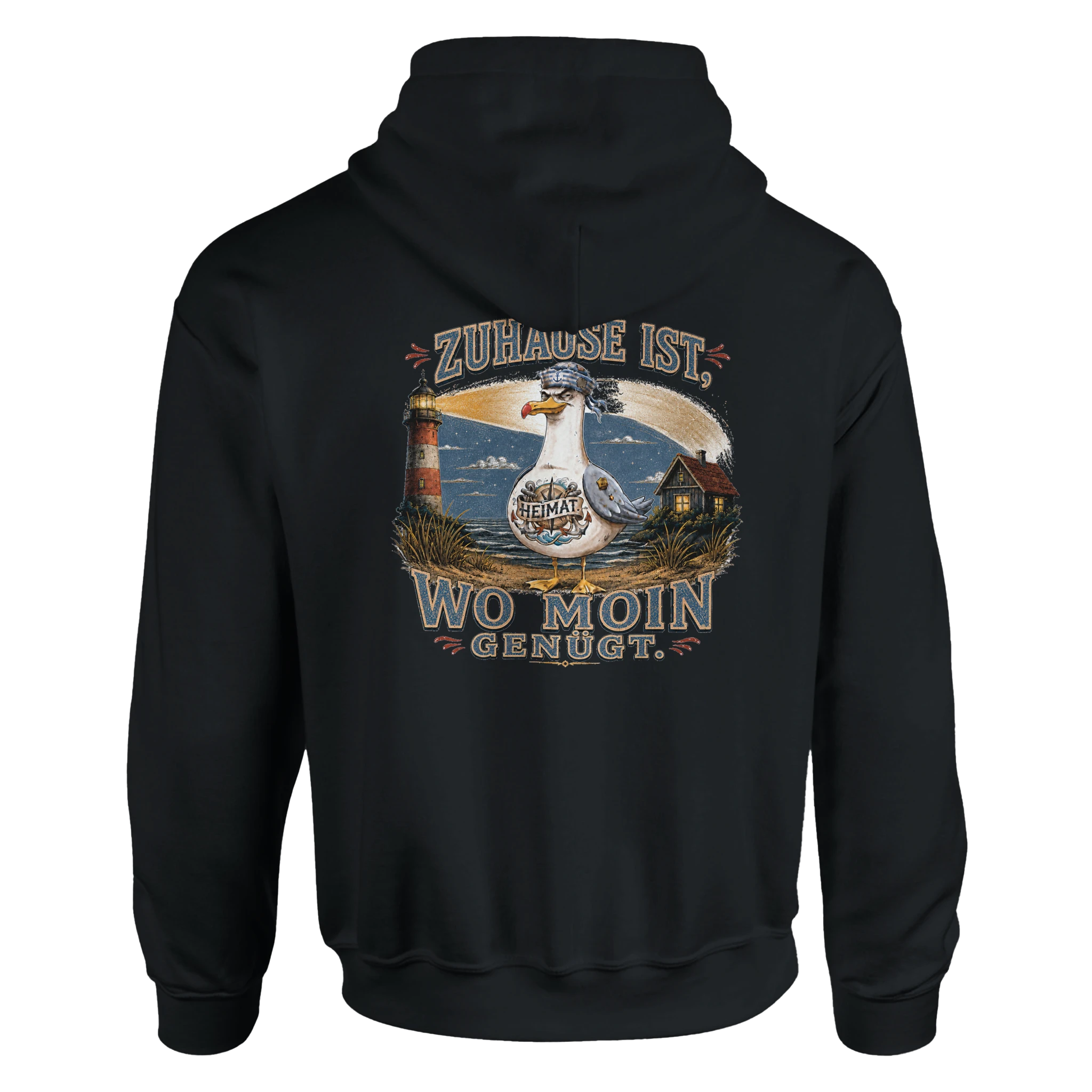 Hoodie in Hellrosa mit Motiv „Zuhause ist, wo Moin genügt. Möwe“