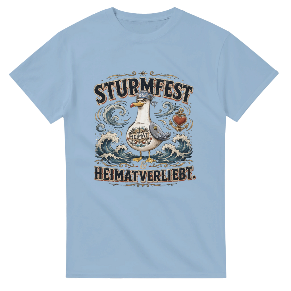 T-Shirt in Weiß mit Motiv „Sturmfest & Heimatverliebt Möwe“