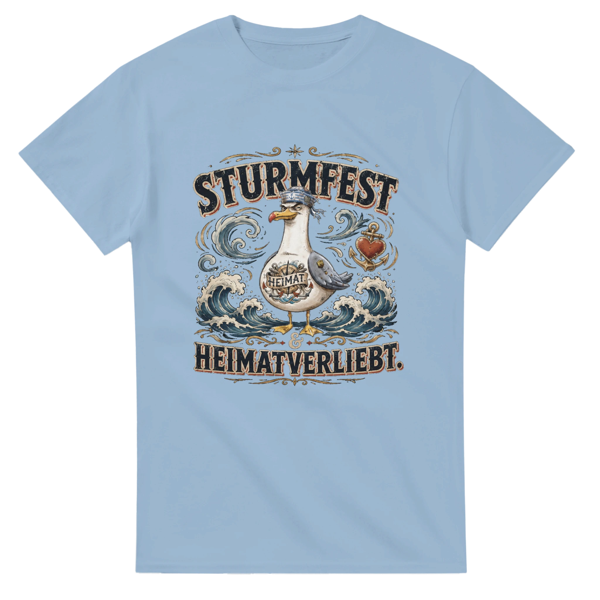 T-Shirt in Weiß mit Motiv „Sturmfest & Heimatverliebt Möwe“