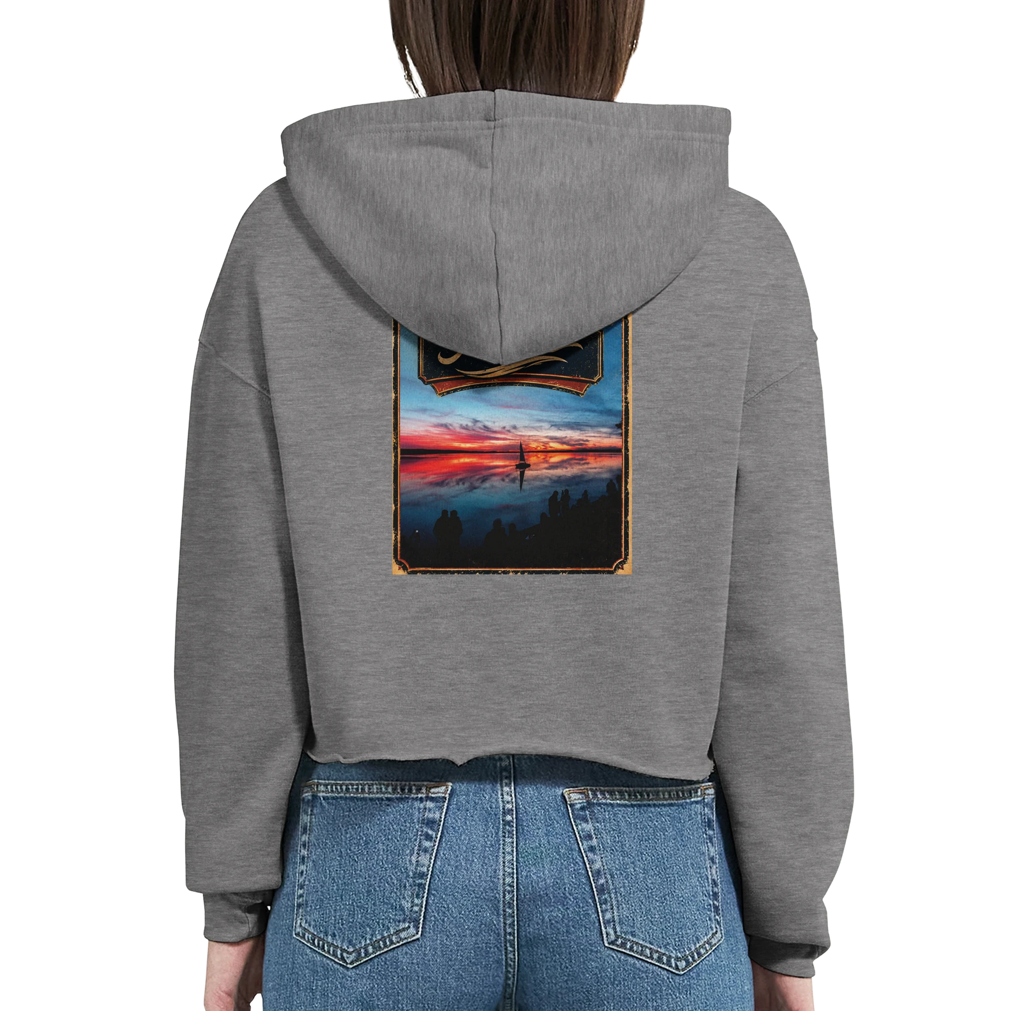 Damen-Hoodie in Weiß mit Motiv „Sunset mit Segler am Wilhelmstein – Steinhuder Meer“