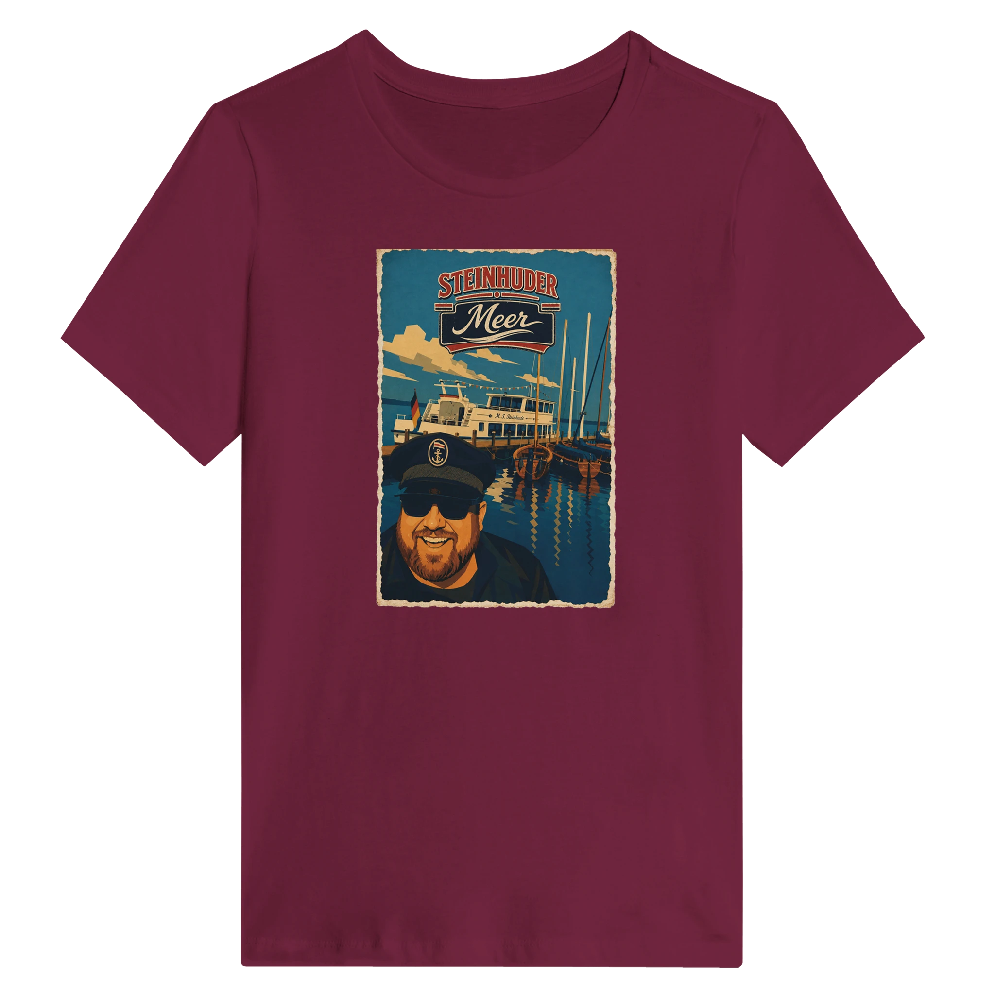 Damen-T-Shirt in Zitronengelb mit Motiv „Kapitän an Bord“