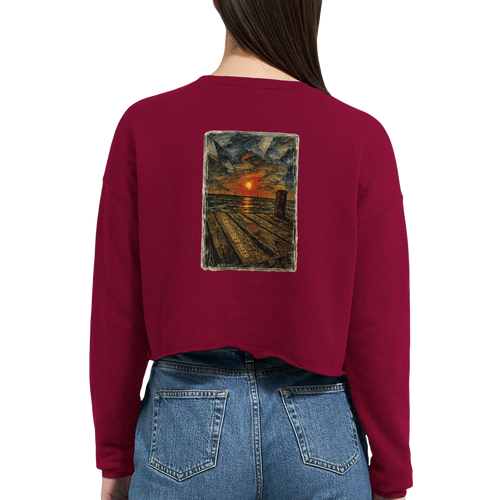 Damen-Pullover in Staubblau mit Motiv „Steinhuder Meer Kunst“