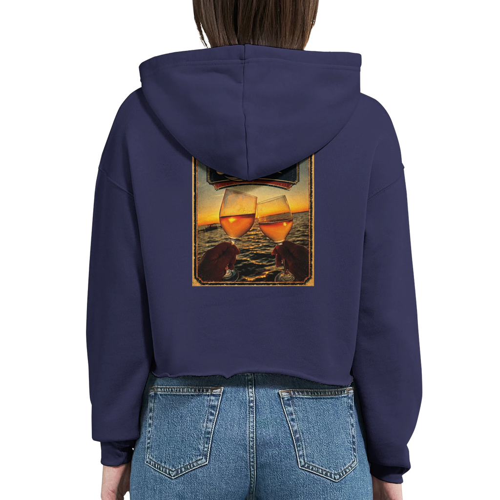 Damen-Hoodie in Weiß mit Motiv „Stößchen bei Sunset“