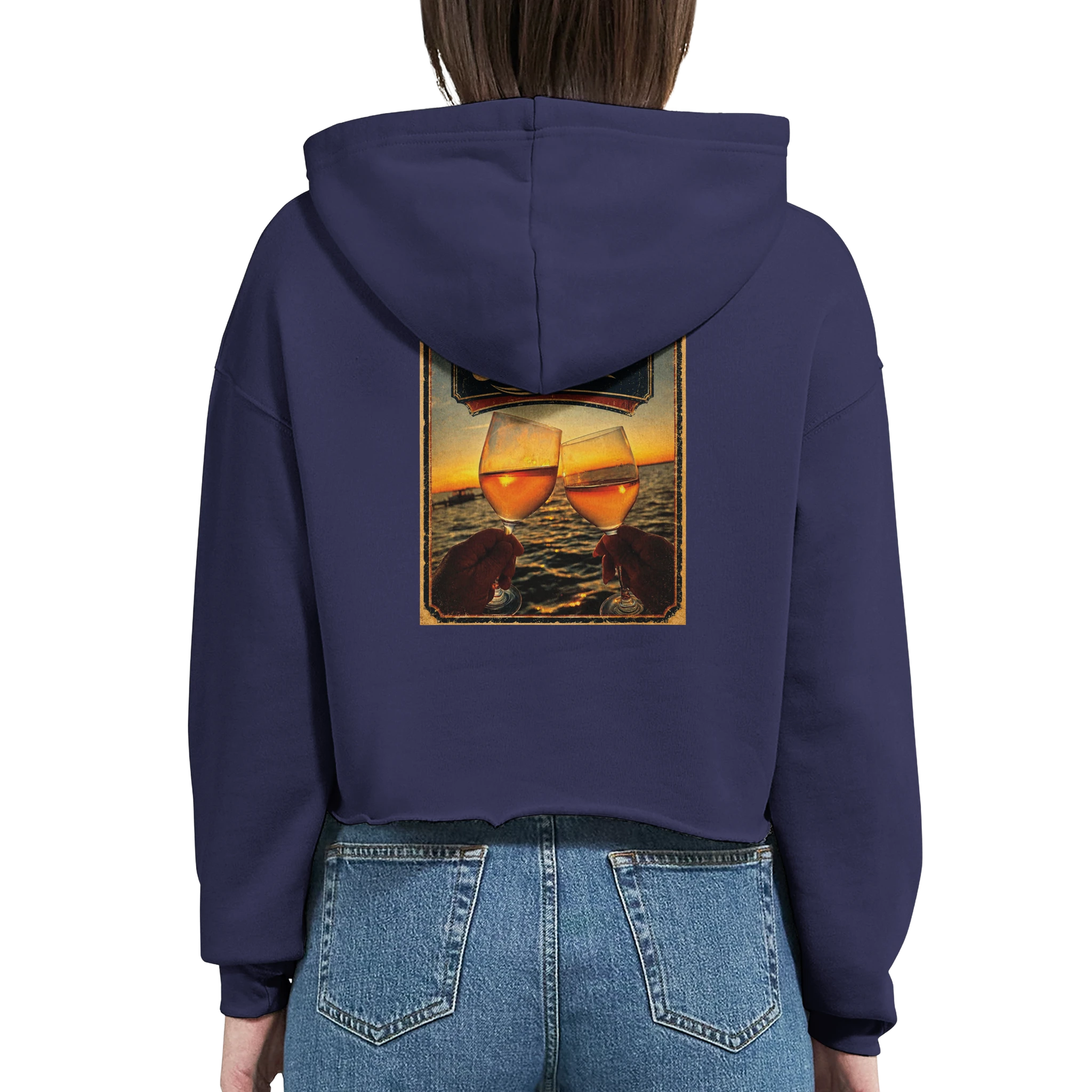 Damen-Hoodie in Weiß mit Motiv „Stößchen bei Sunset“
