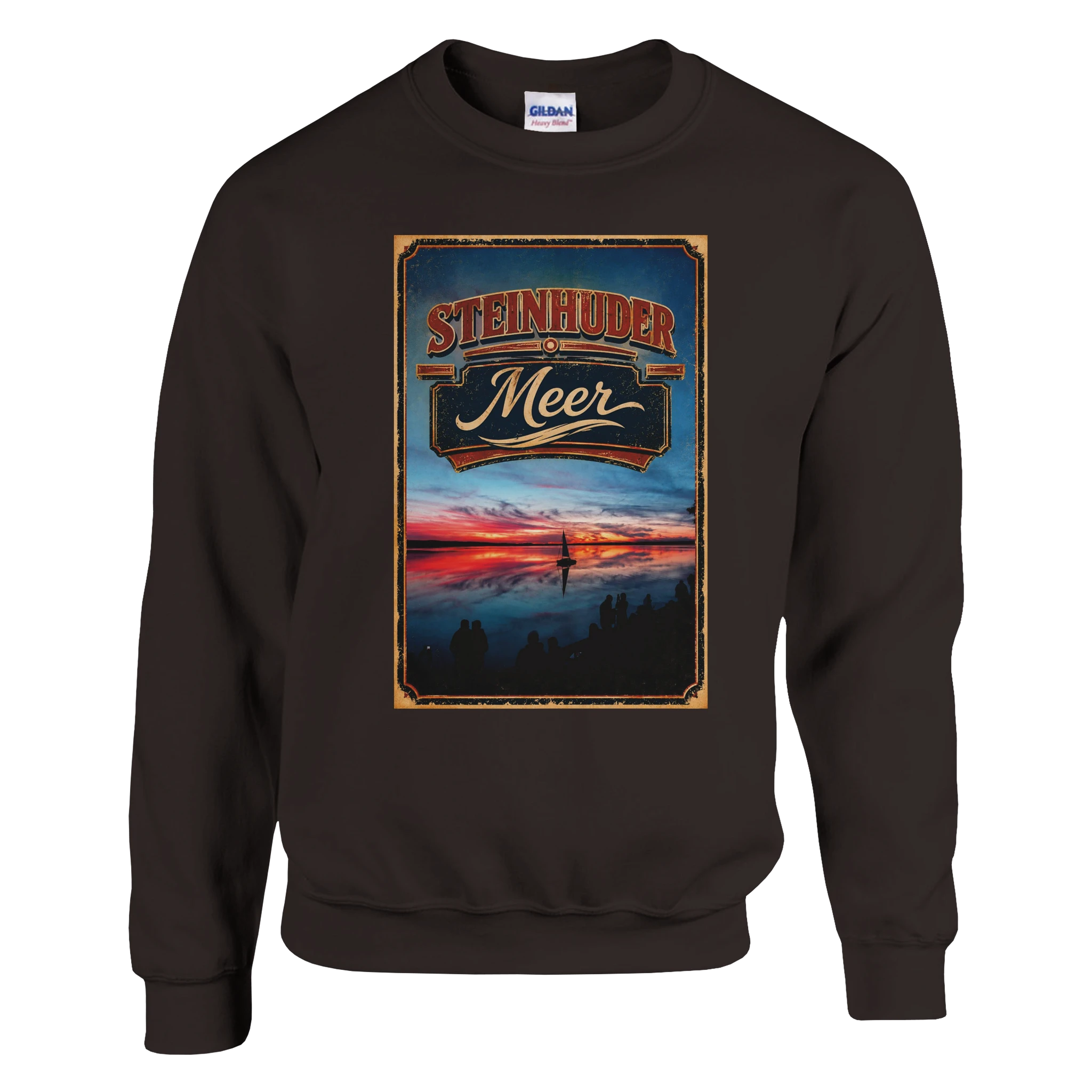 Pullover in Aschgrau mit Motiv „Sunset und Segler am Wilhelmstein – Steinhuder Meer“