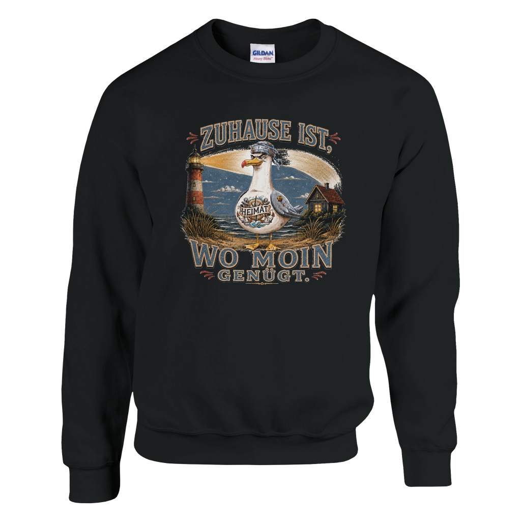 Pullover in Hellrosa mit Motiv „Zuhause ist, wo Moin genügt. Möwe“