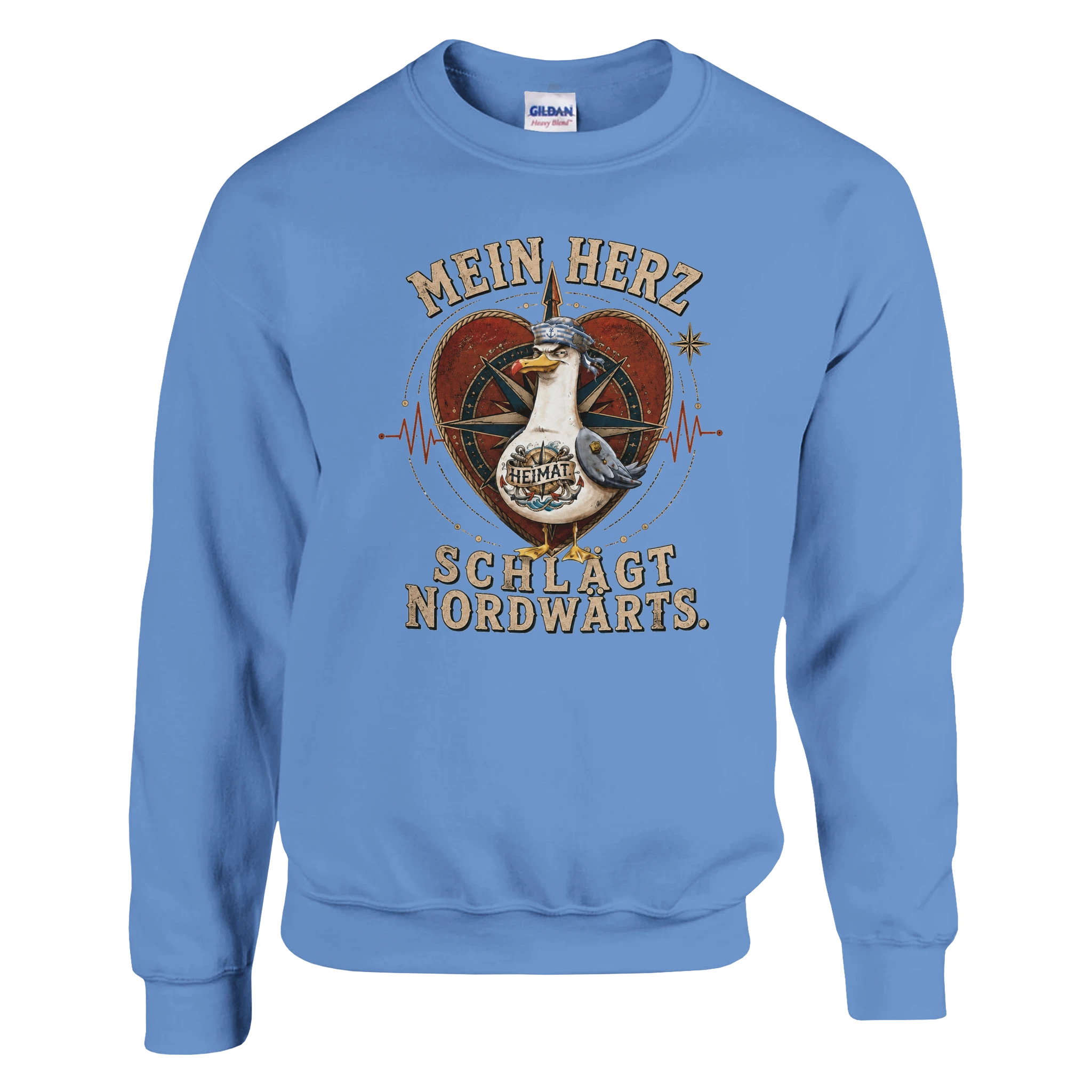 Pullover in Hellrosa mit Motiv „Mein Herz schlägt NORDWÄRTS. Möwe“