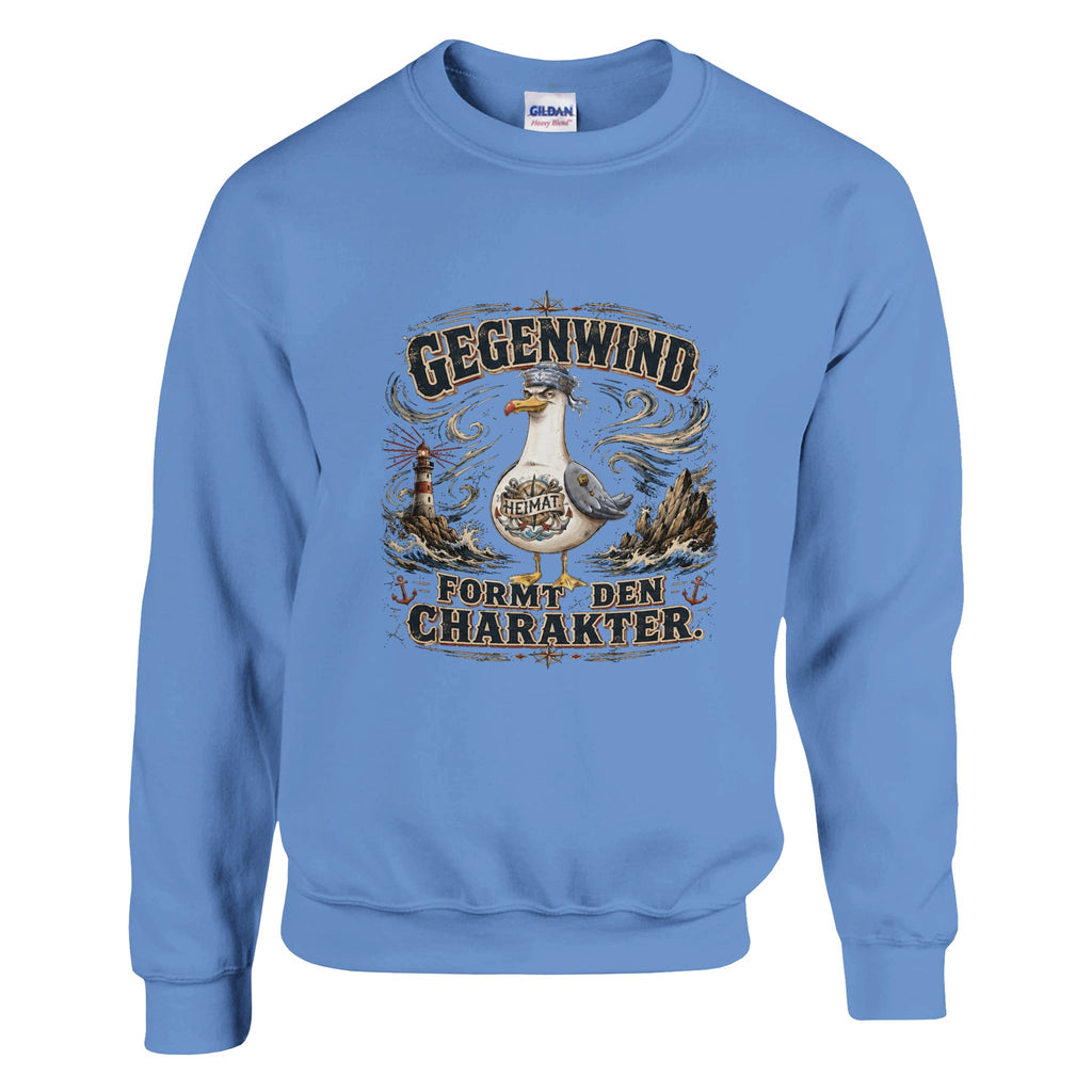 Pullover in Weiß mit Motiv „Gegenwind formt den Charakter“