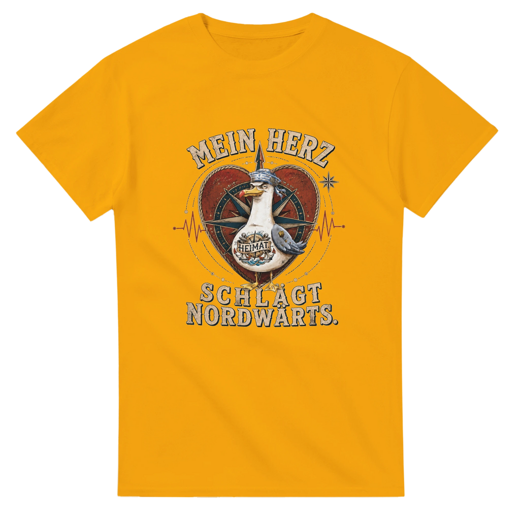 T-Shirt in Weiß mit Motiv „Mein Herz schlägt NORDWÄRTS. Möwe“