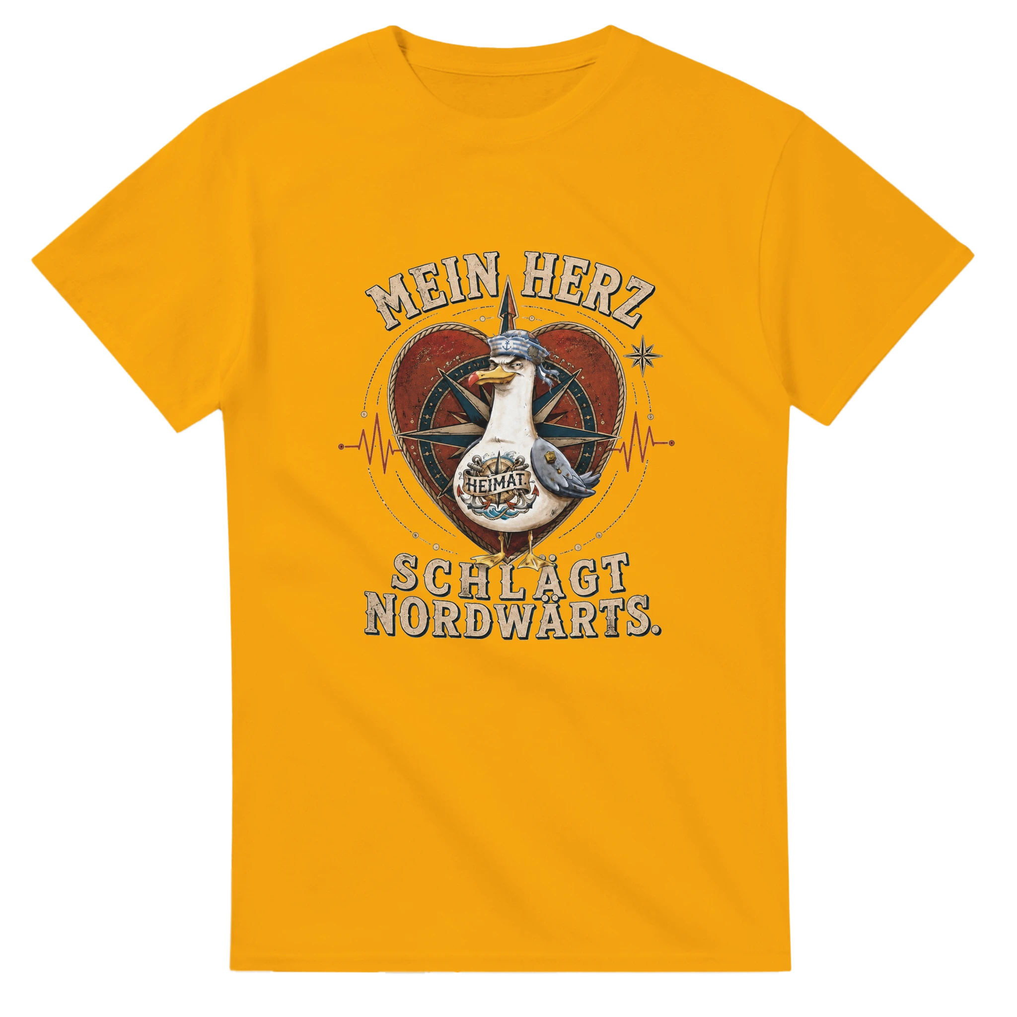 T-Shirt in Weiß mit Motiv „Mein Herz schlägt NORDWÄRTS. Möwe“