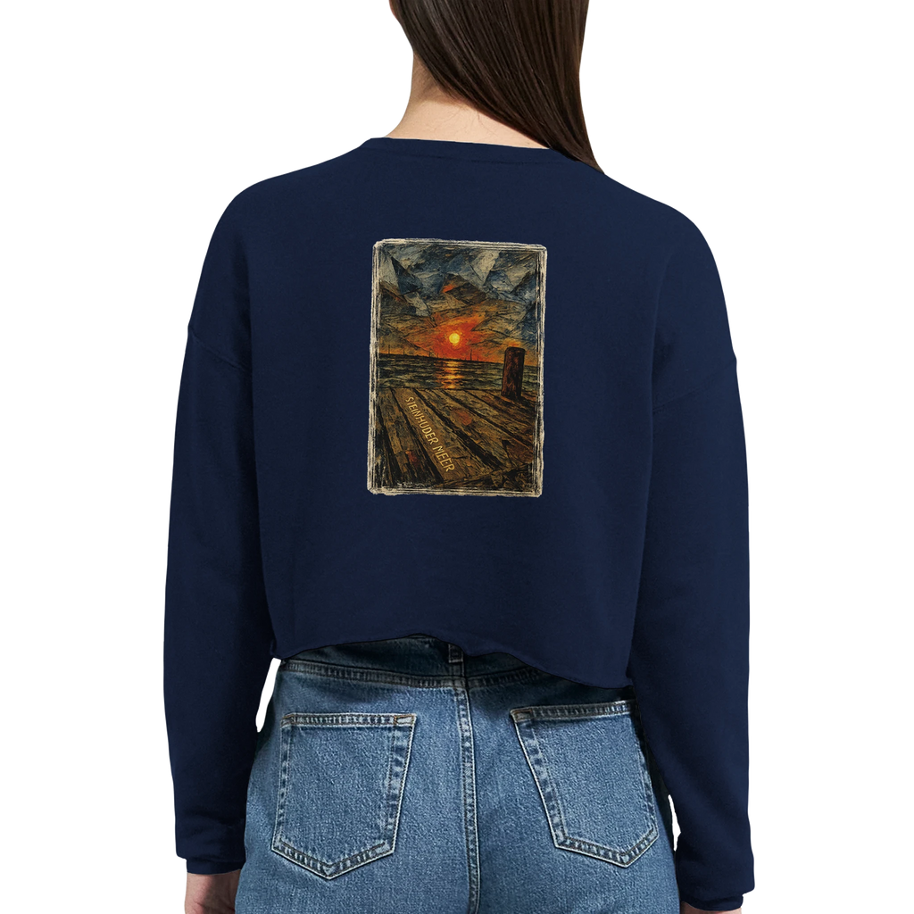 Damen-Pullover in Staubblau mit Motiv „Steinhuder Meer Kunst“
