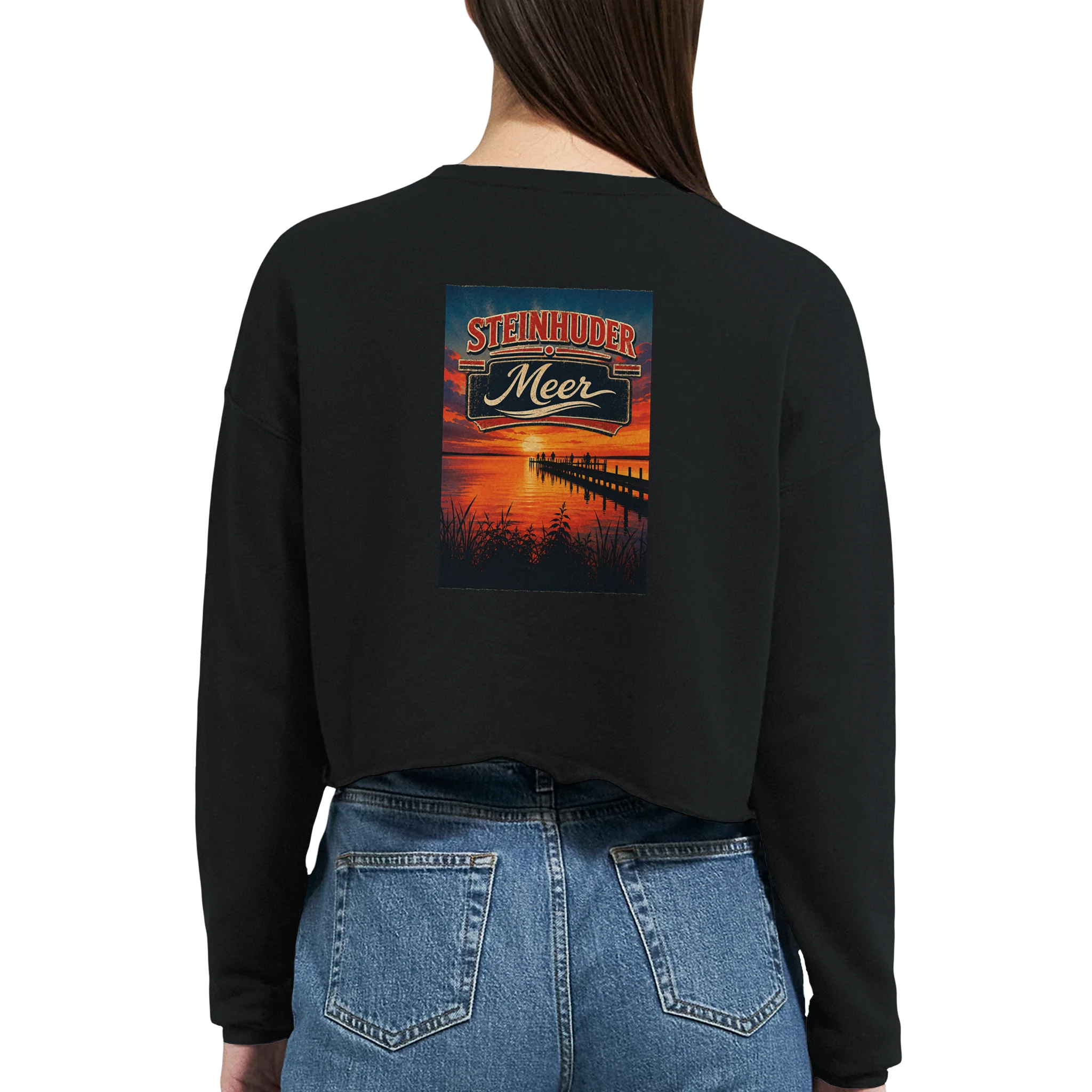 Damen-Pullover in Mauve mit Motiv „Sunset Ratskeller Steg am Steinhuder Meer“