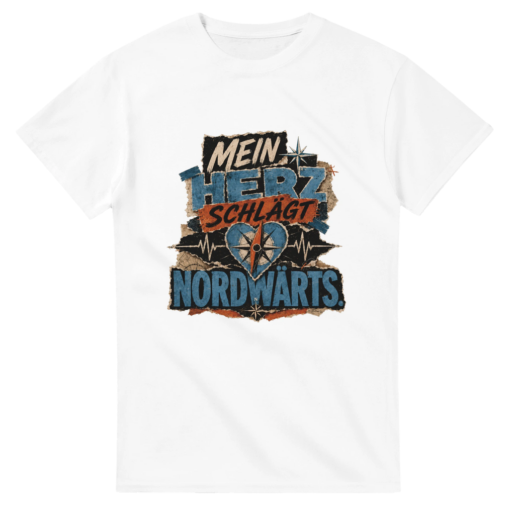 T-Shirt in Weiß mit Motiv „Mein Herz schlägt NORDWÄRTS.“
