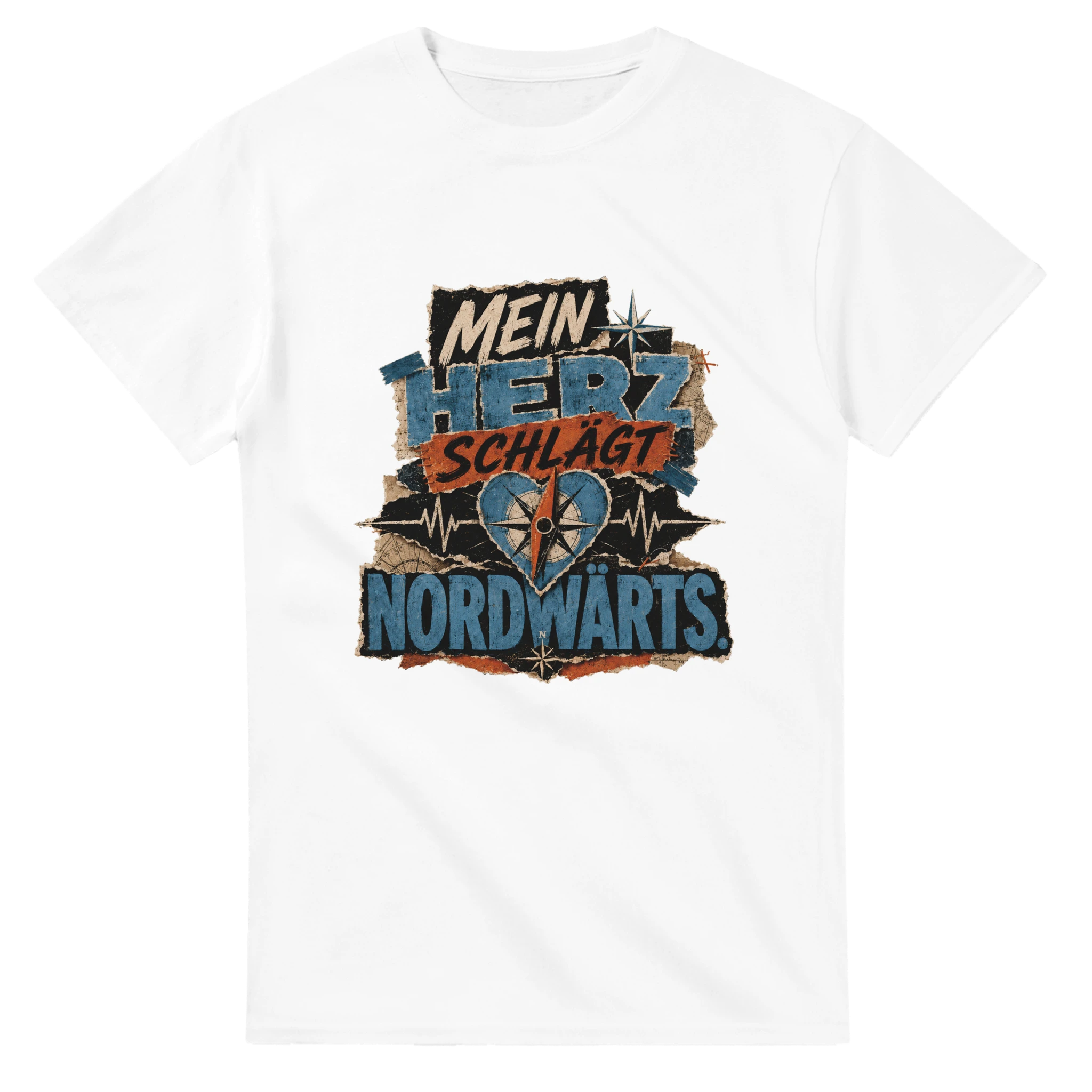 T-Shirt in Weiß mit Motiv „Mein Herz schlägt NORDWÄRTS.“