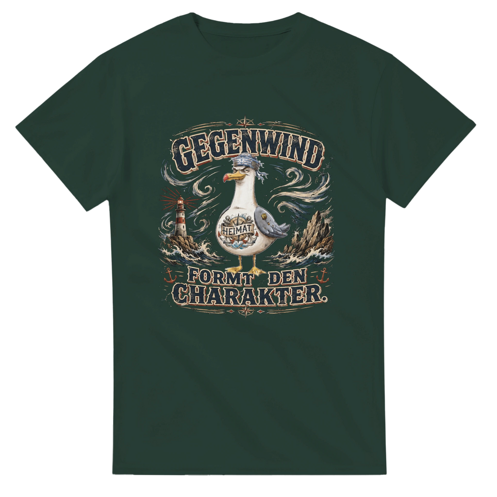 T-Shirt in Weiß mit Motiv „Gegenwind formt den Charakter Typisch Norddeutsch“
