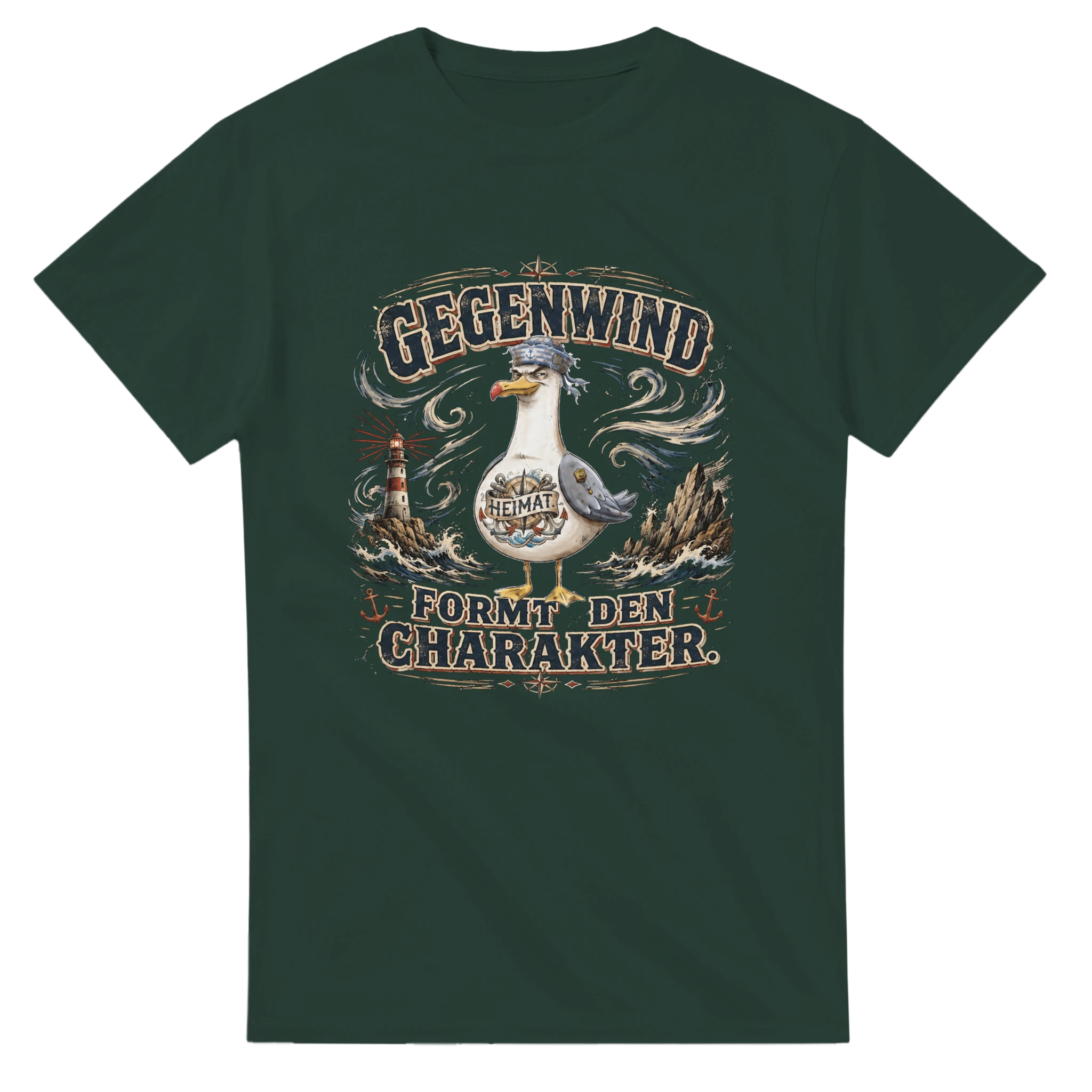 T-Shirt in Weiß mit Motiv „Gegenwind formt den Charakter Typisch Norddeutsch“