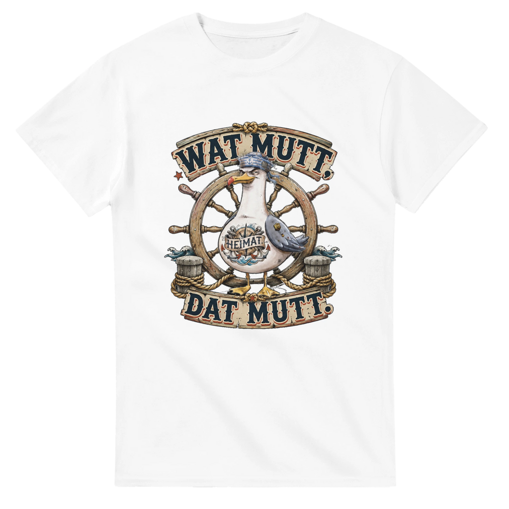 T-Shirt in Weiß mit Motiv „Wat Mutt, Dat Mutt. Möwe“