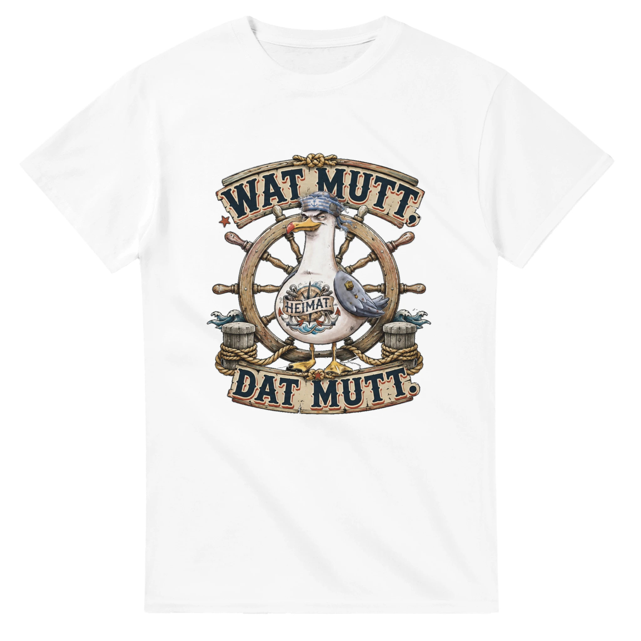 T-Shirt in Weiß mit Motiv „Wat Mutt, Dat Mutt. Möwe“