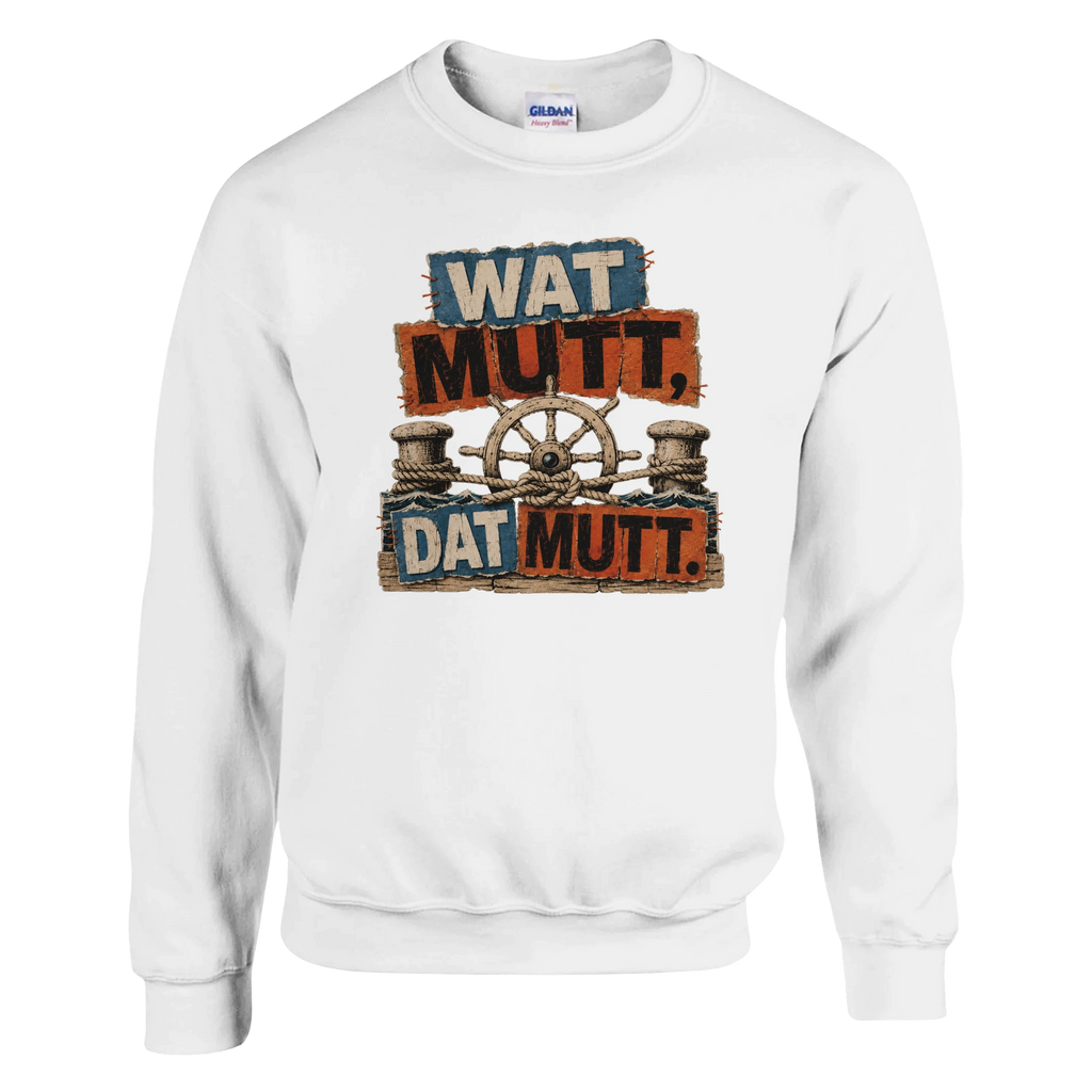 Pullover in Weiß mit Motiv „Wat Mutt, Dat Mutt.“